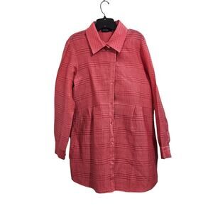Piazza Sempione Womens Button Up Dress Shirt Pink Coral Linen Cotton Silk Size L